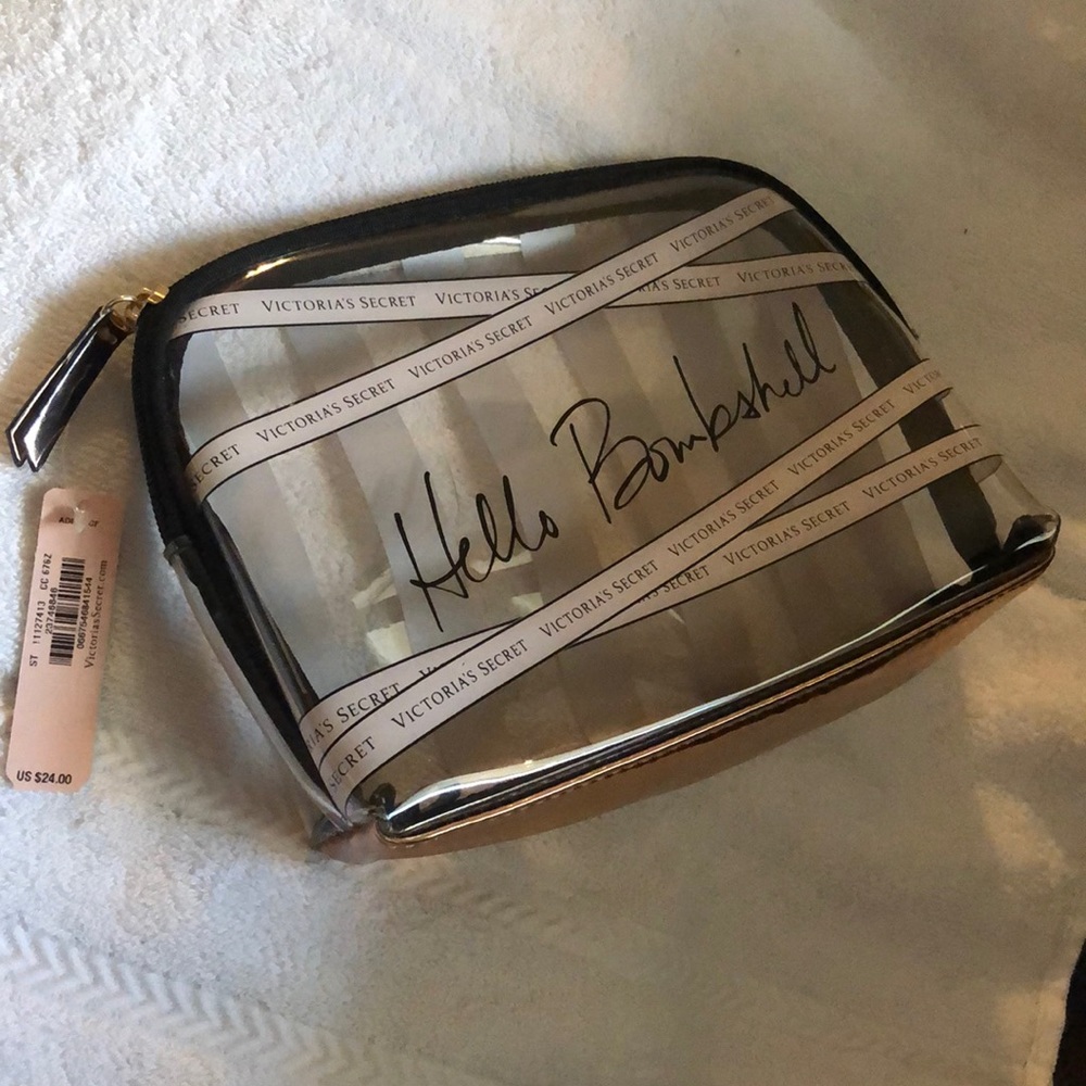 NWT Victoria’s Secret cosmetic bag. Hello Bombshell. Clear. Rose gold details.